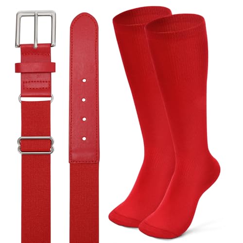 Image of XZQTIVE Baseball Softball Socks and Baseball Softball Belt Combo Set Knee-High Soccer Socks for Kids Youth Adult
