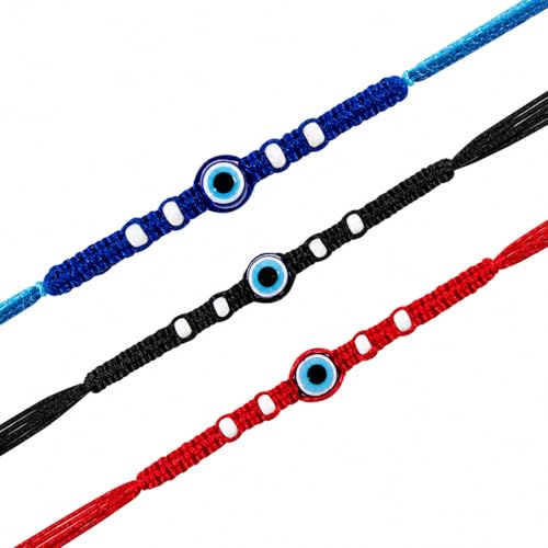 Image of Riddhika Ventures Triple Protection Evil Eye Rakhi (Set of 3), Blue for Peace • Black for Protection • Red for Love & Prosperity with Roli Chawal and Greeting Card (A1B1C1)