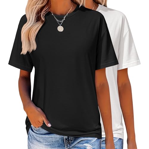 Zeagoo Women's T-Shirts Short Sleeve Tops Summer Casual Blouse Crew Neck Basic Shirt 2 Pack Loose Fit Tee