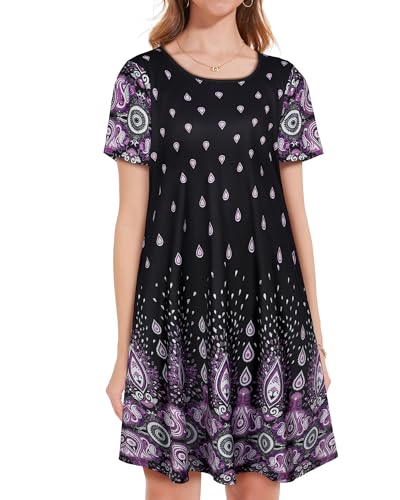 Image of JOLIGAL Summer Dresses for Women Casual Short Sleeve Sundress Scoop Neck Beach T Shirt Dress with Pockets 2026