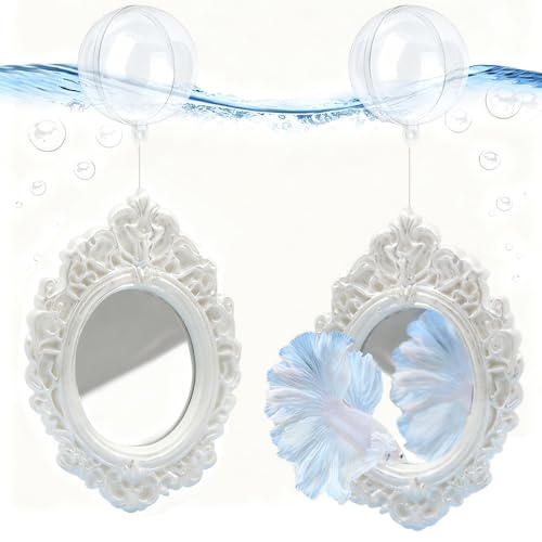 OULIGET Floating Fish Tank Decorative Mirror Betta Exercise Training Mirror Floating Device Aquarium Decorations Ornament Training and Aesthetic Landscaping 2 Pieces
