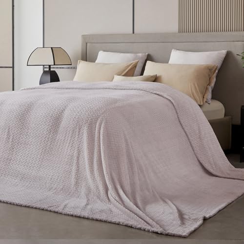 Oversized King Fleece Blanket 120x120 Inches, Seamless Soft Cozy 3D Jacquard Flannel Blanket 10'x10' Extra Large for Bed, Sofa, Couch, Travel & Camping, California King Throw, Taupe Leaf
