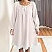 Fall Winter Warm Nightgowns for Women Flannel Victorian Old Fashioned Pleated Lace Ruffle Cute Sleepdress Loungewear White
