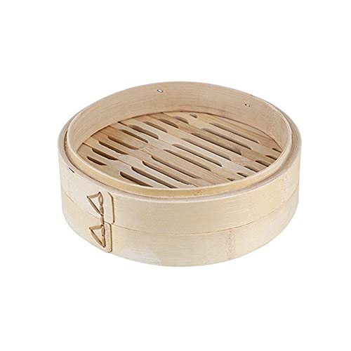 Vaporera de bambú, cesta de vapor antiquemaduras con asa/tapa, cocina saludable para verduras, albóndigas de suma tenue, bollos, pescado, carne (14.5-vapor)