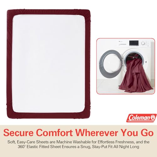 Image of Coleman Queen Sheet Set - Durable Home Bedding with Outdoor Heart, Stylish & Reliable for Bedroom or Cabin - Premium Solid Color, Built for Comfort, Style & Occasional Outdoor Use, Burgundy