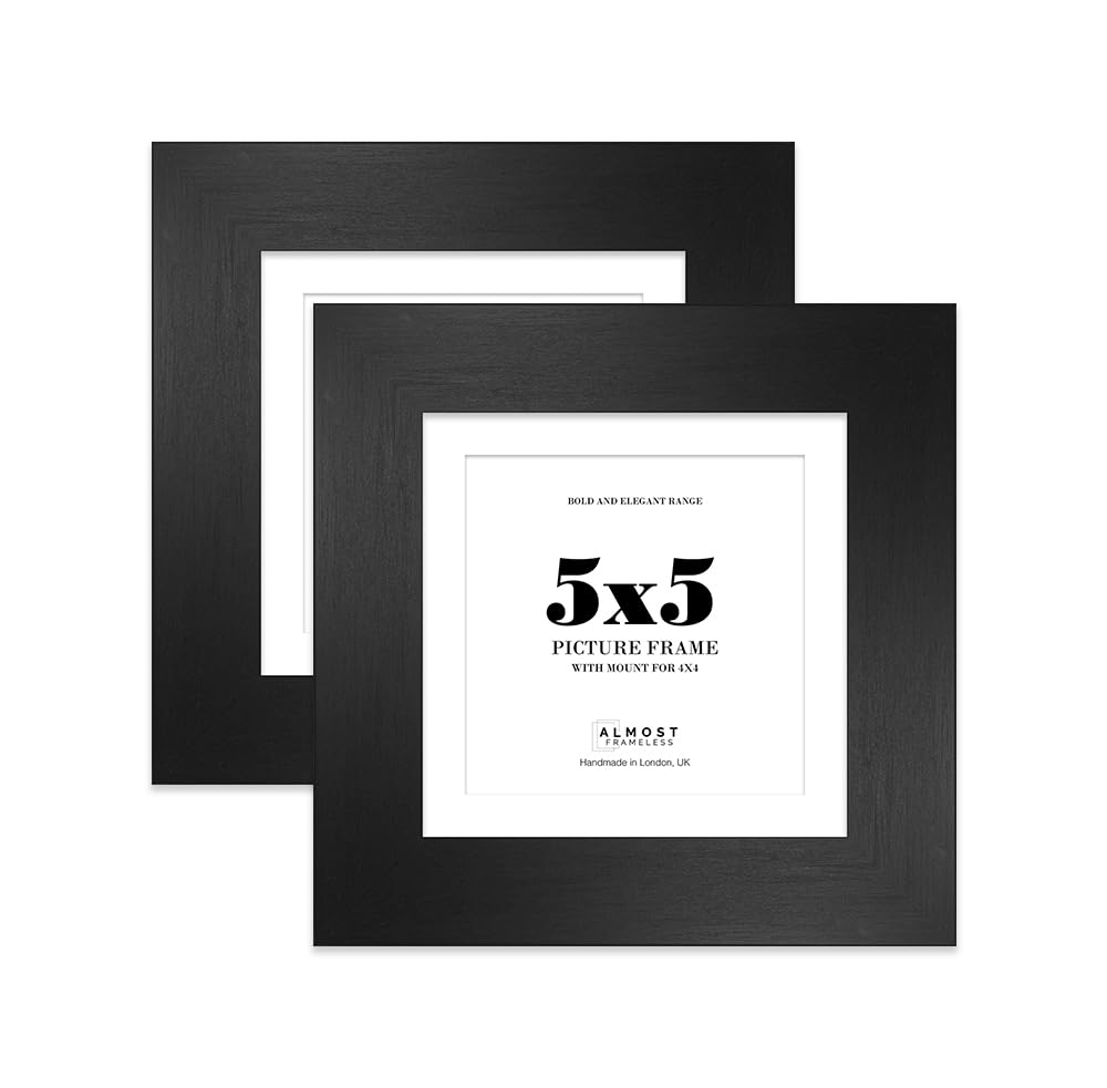 5x5 Black Square Frame With Mount for 4x4 Pictures 28mm Edge Frame Display with Wall Hooks and Kickstand, 2 Pack