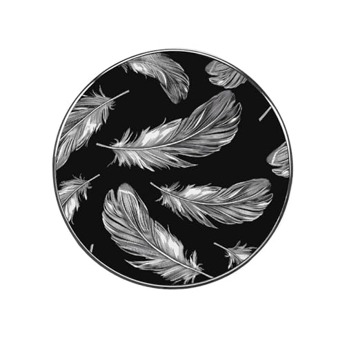 Line Style Feather Refrigerator Magnets, 2 Inch Round Metal 
