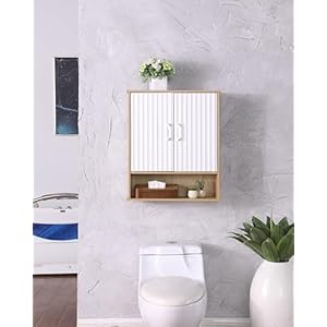 Bathroom Wall Cabinet with 2 DoorMedicine Cabinet with Open Storage Adjustable ShelfOver The Toilet Storage Cabinets for BathroomLaundry Room KitchenWhite
