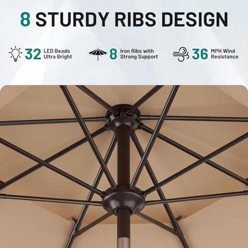 Image of AreShark 9ft 2 Tiers Patio Umbrella with Solar Lights, Outdoor Umbrella w / 32 LED Lights&8 Sturdy Ribs, Table Umbrella for Deck, Backyard, Pool(Beige)