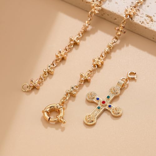 Shiny Cross Pendant Necklace for Women Fashion Molecule Chain necklace Statement Y2K Ins Party Jewelry3