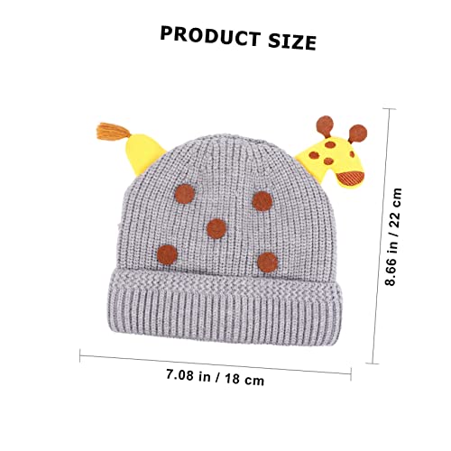 LIFKOME 1Pc Unisex Winter Warm Beanie Woolen Yarn Hat for Boys and Fashion Windproof Knitted Cap for Outdoor Use Cold Weather Adorable Giraffe Design Grey2