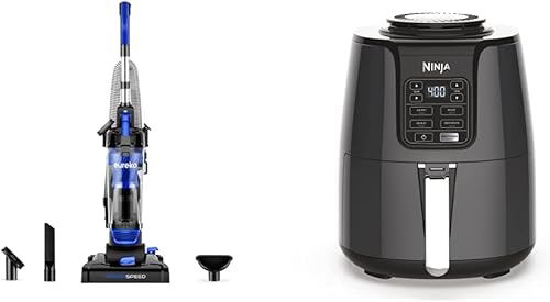 EUREKA Aspiradora vertical ligera y potente para alfombras y suelos duros, PowerSpeed, nuevo modelo y freidora de aire Ninja AF101, 4 cuartos de