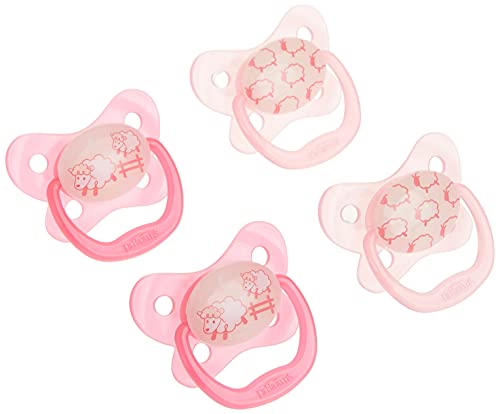 Dr. Brown's PreVent Orthodontic Baby Pacifier, Suction Free Air Channel, Contoured Butterfly Shield is Gentle on Face, Made in USA, Stage 1, 0-6m, Glow in the Dark - Pink, 4 count (Pack of 1)
