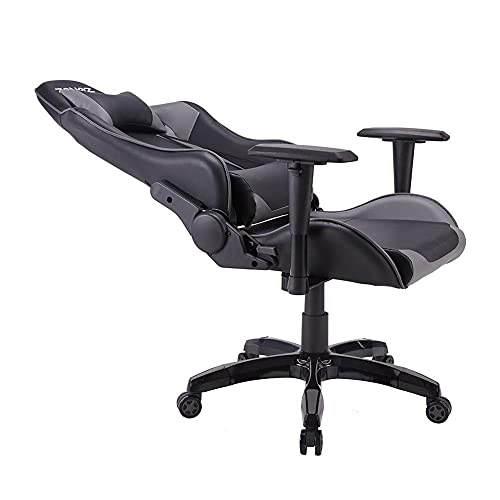 ZENEZ-Silla-Gaming-Silla-Gamer-Ergonomica-con-Soporte-de-Masaje-Lumbar-y-Cojin-para-el-Cuello-Silla-Escritorio-de-Cuero-PU-Ajustable-a-180para-Videojuegos-Gris