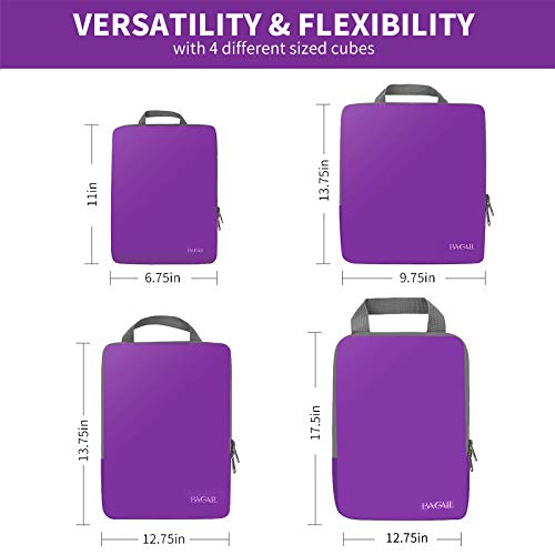 Image of BAGAIL 4 Set /6 Set /8 Set Compression Packing Cubes Travel Accessories Expandable Packing Organizers (Cloth Pattern, 4-Purple)