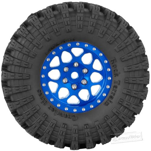 RcarmubWow 1.3" Beadlock Wheel Tires Set for 1/18 1/24 SCX24 TRX4M RC Crawler Car,Alloy RC Wheel Rims Brass Coating Rings All Terrain RC Tires,Navy Blue by RCarmubWow - Image 7