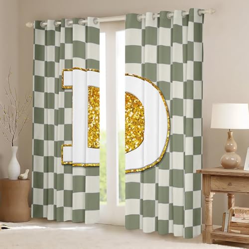 Image of Erosebridal Sage Green Checkered Blackout Curtains for Bedroom Living Room Plaid Initial D Window Curtains 2 Panels 38 inch Wx45 L Personalized Monogram Drapes,Grids Gingham Window Treatments