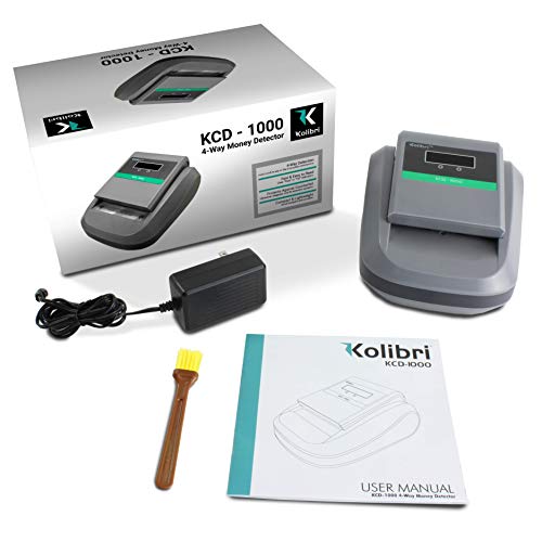 Kolibri KCD-1000 4-Way Orientation Portable Fake Currency Reader/Detector with Ultraviolet, Magnetic and Infrared Counterfeit Detection, Easy Pass/Fail Indicator