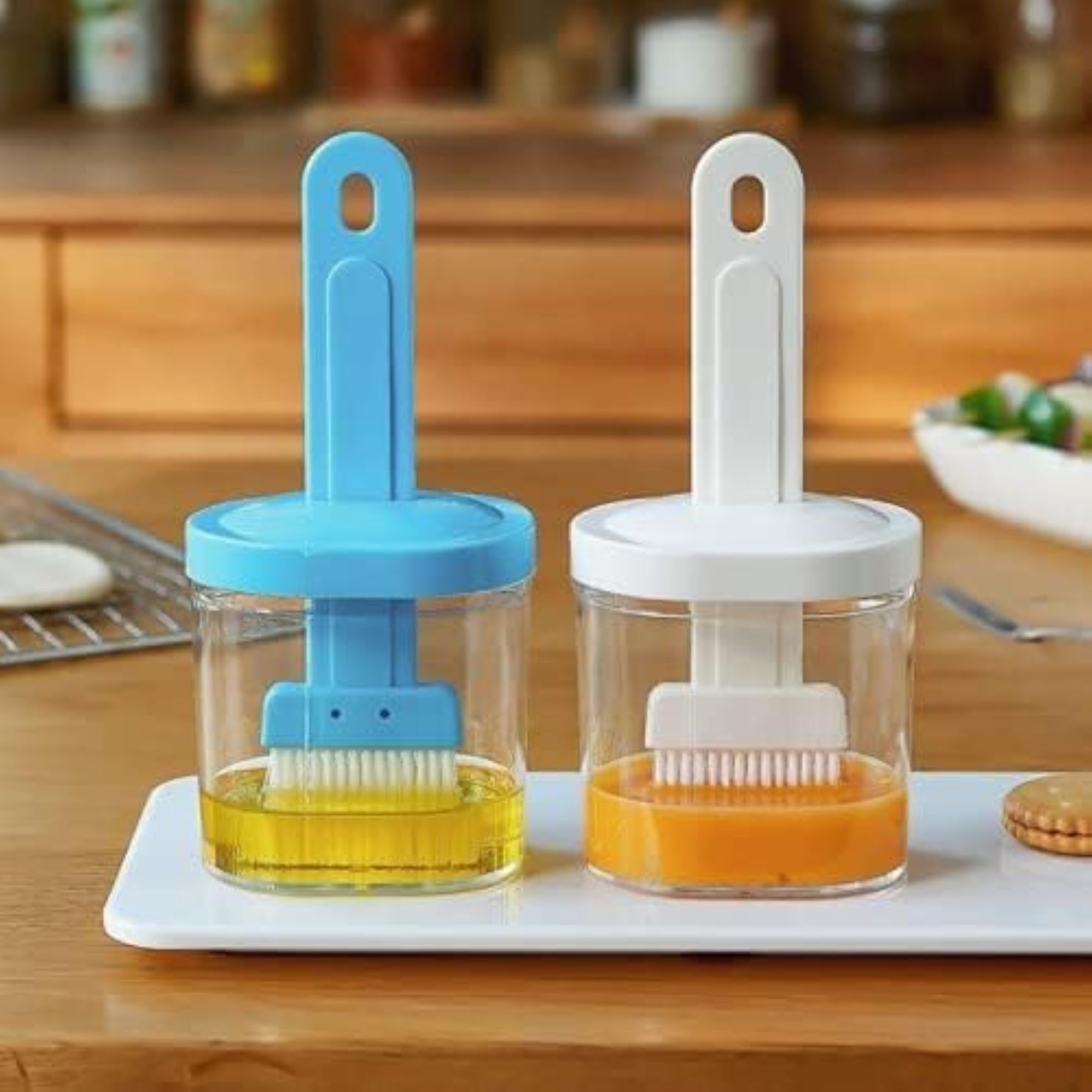 Multicolor Oil Bottles with Brush for Kitchen