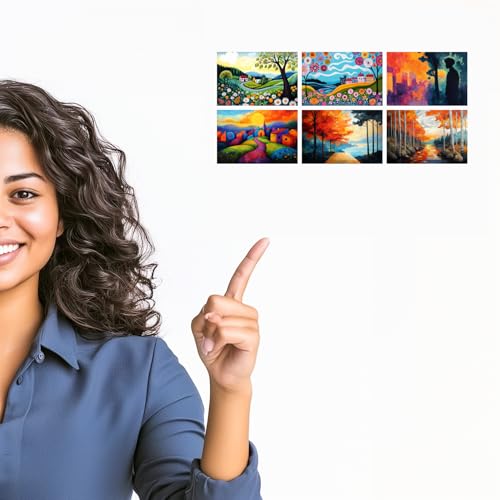 Image of SiddArtify Colorful Landscape Wall Art Prints Set - Whimsical Village Poster Decor for Living Room Bedroom Office - Set of 2-4x6 Inch - Board (Pack of 6) - Sticker (Pack of 6)