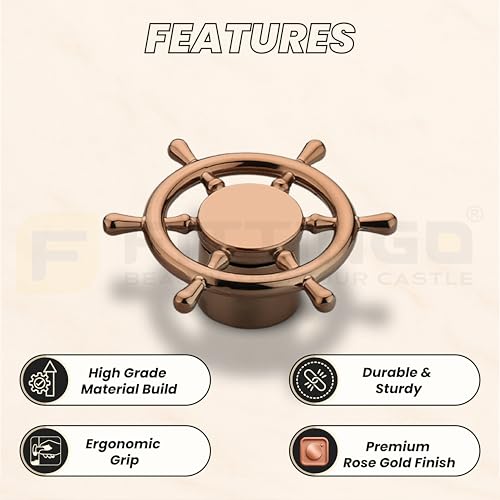 Image of Ship Wheel Design Knob for Drawer /Door Knob /Drawer Knobs /Decorative Knobs and Pulls /Zinc Alloy (Rose Gold) Pack of 8-| 3 Years Warranty |