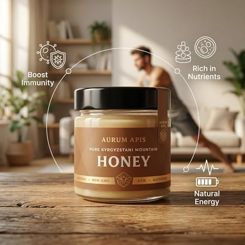 Image of Aurum Apis Raw Kyrgyzstani Mountain Honey - 100% Raw & Unfiltered Pure Honey, Hand-Harvested, Non-GMO, Naturally Sourced Certified Organic Premium Honey (130g)