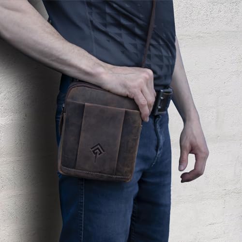 ekavale Umhängetasche Herren aus Leder - Stylische Schultertasche Herren Vintage - Messenger-Bag für Männer, für Alltag, Arbeit Robuste kleine Herrentasche (Wood)