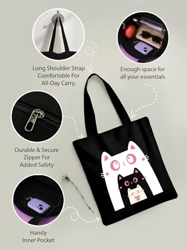 Image of DOODLE Premium Canvas Tote Bag for Women with Zip and Inner Pocket for Shopping, Office, Travel and Daily Use