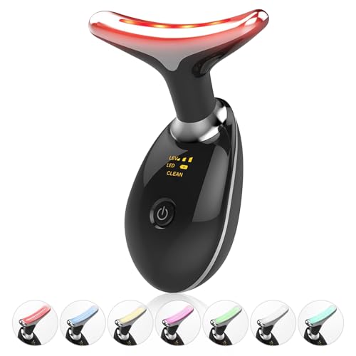 Portable Face Beauty Device, 7 Color Portable Face Massager Tool for Skin Care, Based on Triple Action LED, Thermal, and Vibration Technologies, at Home Skin Care Face Sculpting Tool(Glossy Black)