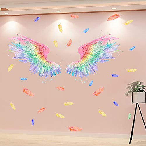 Rainbow Feather Wings Wall Decal Watercolor Angel Wings Wall Decor Stickers For Kids Bedroom Baby Room #TOP2