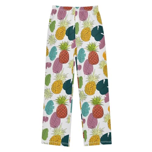 ALAZA Colorful Pineapple Palm Leaf Pajama Lounge Pants Long Sleep Pajama Bottoms with Pockets