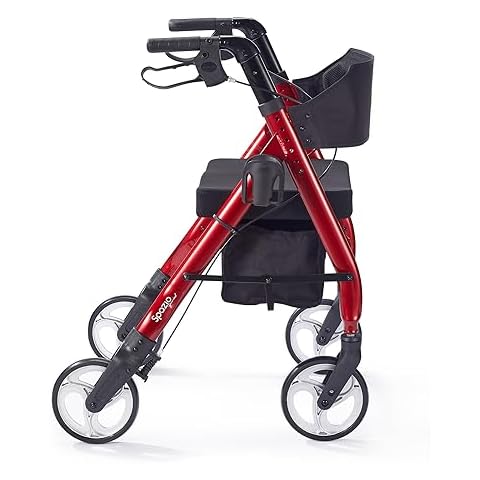Comodità Spazio Special Extra Wide Heavy-Duty Rollator Walker with Seat, Wheeled Rolling Walker for Adults, 20" W Orthopedic Seat, Ergonomic Backrest, 4 Wheel, Cup and Cane Holder, Metallic Red Cover
