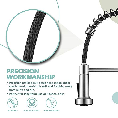 Kitchen Sink Faucets, Kitchen faucets with Pull Down Sprayer WEWE sus304 Stainless Steel Brushed Nickel Single Handle Single Hole Faucet for Farmhouse rv Utility bar Laundry Sinks