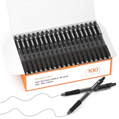 Image of Shuttle Art Black Gel Pens, 100 Pack Retractable Medium Point Rollerball Gel Ink Pens Smooth Writing with Comfortable Grip for Office School Home Work