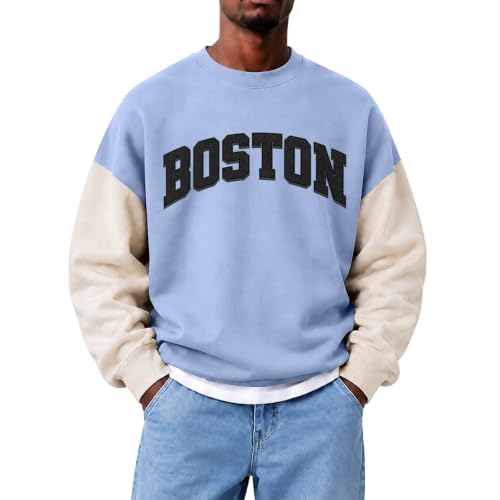 Crewneck Sweatshirt Men Fleece Relaxed Fit Boston Print Sweatshirt Y2k - image 2