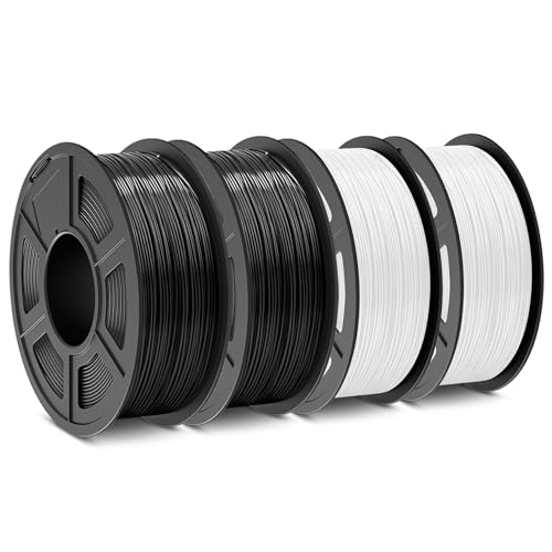 SUNLU ABS Filament 1.75mm 3D Printer Filament, Strong and Durable, Excellent Toughness, Individually Vacuum Packed, 4kg in Total, 1kg per Spool, Pack of 4, Black+Black+White+White