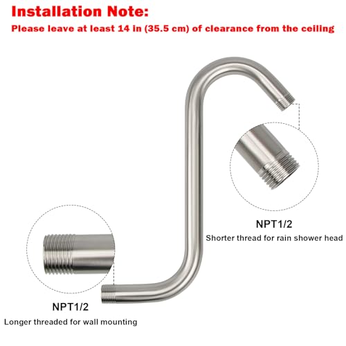 Image of NearMoon S Shaped Shower Head Riser Arm, Shower Extender Arm with Flange, Standard 1 /2 inch Connection- Bathroom Accessory (10 Inch, Brushed Nickel)