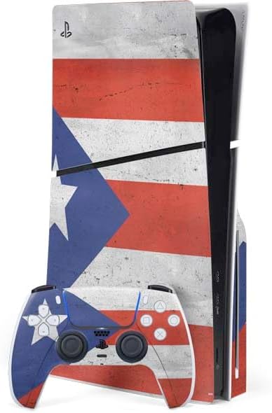 Skinit Decal Gaming Skin Compatible with PS5 Slim Disk Bundle - Puerto Rico Flag Distressed Design