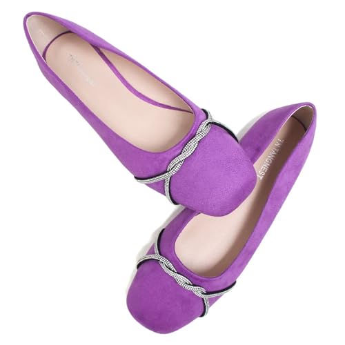 Image of TN TANGNEST Womens Casual Flats Chain Ballet Flats | Fashion Pointed Toe Rhinestone Flats, Comfort Slip On Dress Shoes for Business Work Office Wedding Party