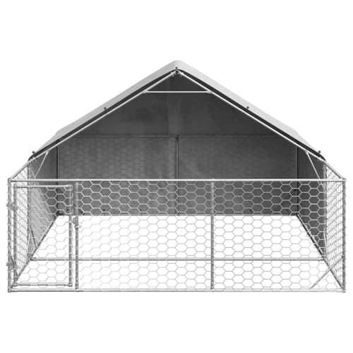 vidaXL Outdoor-Hundezwinger mit Auslauf 3x3x1,9 m Verzinkter Stahl, Hundekäfig im Freien, großer Hundekäfig, überdachter Hundezwinger