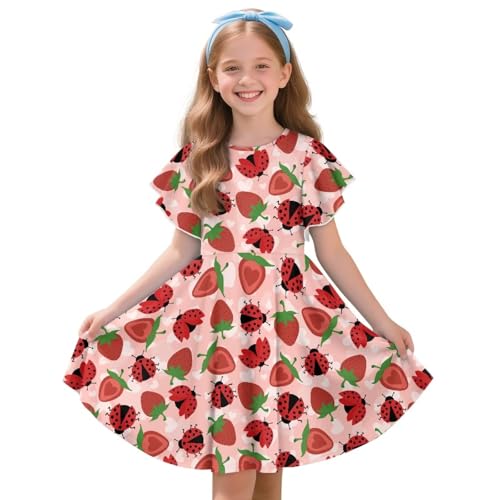 HUIACONG Girls Summer Dress for Party Beach Birthday Gifts Ruffle Sleeve Midi Casual Sundress Back to School Clothes
