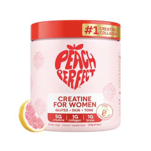 Peach Perfect Creatine for Women Micronized Creatine Monohydrate Powder with BCAA & Collagen for Glute Strength Support Boosts Energy Focus Strength and Endurance Pink Lemonade 30 Servings