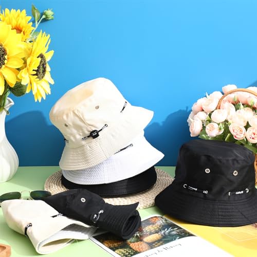 Image of Didaey 12 Pcs Bucket Hat Summer Adjustable UV Protection Hat Bulk Wide Brim with Strings for Beach Camping Hiking