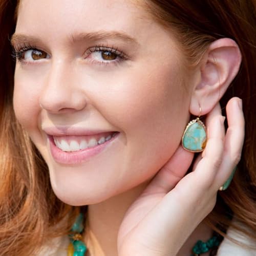 Barse Jewelry Agave Genuine Blue Turquoise and Golden Drop Earrings4