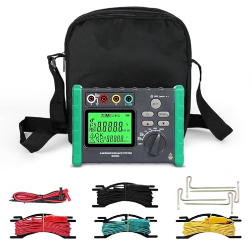 SURLABA Testeur de Résistance à la Terre, 0~2000Ω Mesure de Résistance de Mise à la Terre Tension CA de 600V Mégohmmètre Earth Ground Resistance Tester