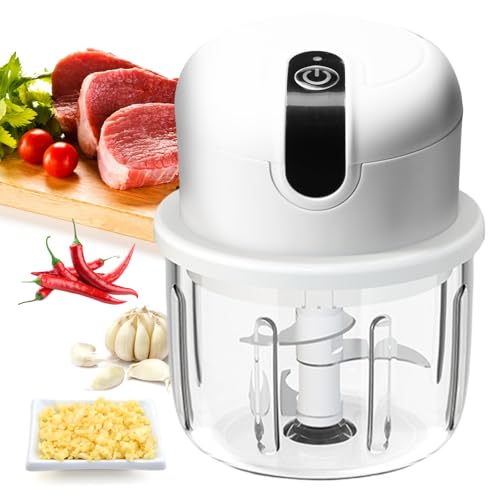 SPORWAY Cortador de cebolla, cortador eléctrico de verduras: picadora de cebolla, prensa de ajos, mini picadora recargable por USB, para carne, cebolla, ajo (100 ml, 250 ml y 350 ml)