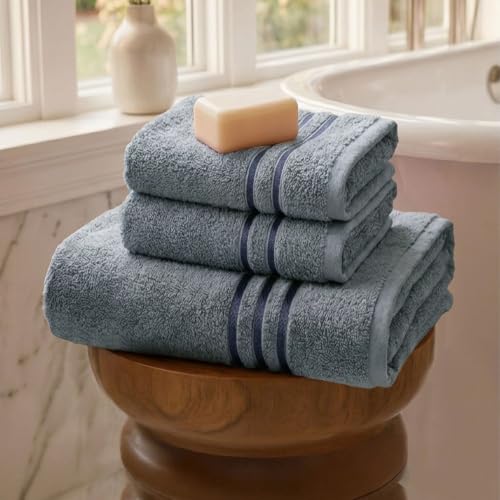 Image of MYTRIDENT Towel Set| Comfort Living | Quick Drying | Travel Friendly | for Men /Women | 3 PC Towel Set | 1 Bath (70 cm x 140 cm) 2 Hand (40 cm x 60 cm) | 100% Cotton 400 GSM - New Grey