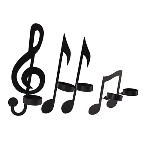 4Pcs Unique Iron Candle Holder,Black Music Note Wall Sconce Candle Holder Wall Mount Hanging Tea Light Candle Decor Home Office Classroom