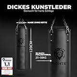 FIGHTR® Boxsack gefüllt/ungefüllt – extrem robust & langlebig | Boxsack Set inkl. 4-Punkt-Stahlkette 120cm 30 kg für Boxen, Kickboxen, MMA, Muay Thai und weitere Kampfsportarten - 2