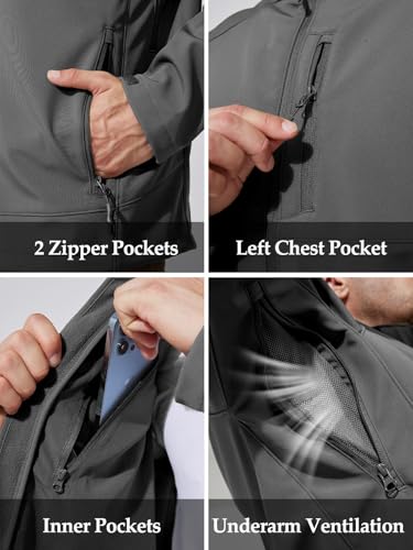 Image of Men's Military Tactical SoftShell Jacket Fleece Lined | Lightweight,Waterproof,Windproof,Multi-pockets,Adjustable Hood for Work,Hiking,Snow,Ski